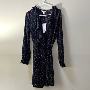 Black Full Wrap Dress with Colorful Star Print